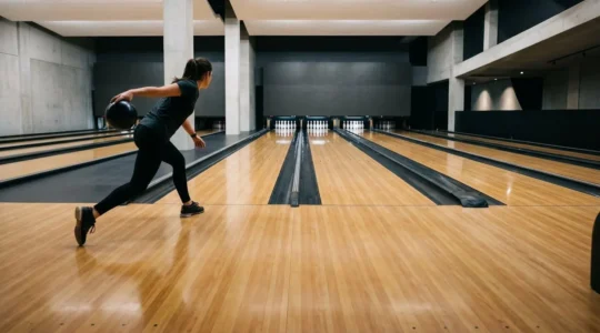 Bowler professionnel ajustant sa position sur une piste de bowling lors d'un changement de comportement