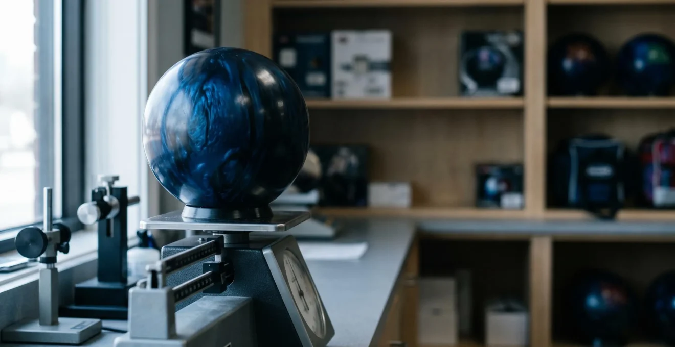 Inspection technique d'une boule de bowling professionnelle pour vérifier sa conformité aux normes réglementaires