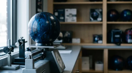 Inspection technique d'une boule de bowling professionnelle pour vérifier sa conformité aux normes réglementaires